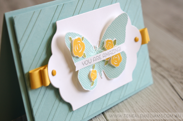By Teneale Williams | Cottage Greetings and Floral Wings Stamp Sets from Stampin' Up! | Lots of Labels Framelits and Stylish Stripes Embossing Folder