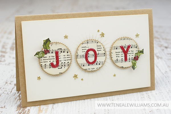 By Teneale Williams | Christmas card using Stampin Up Little Letters Thinlit Dies, cut with Big Shot.