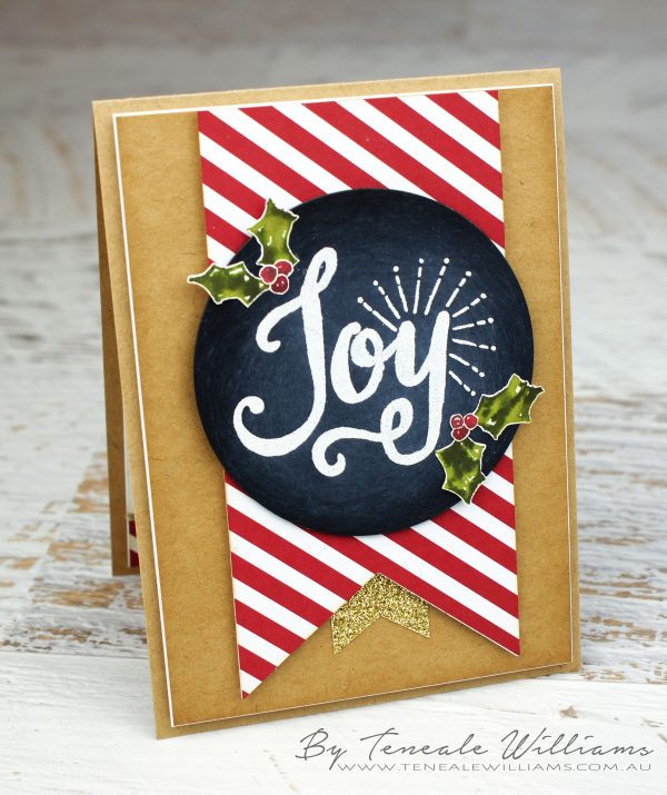 By Teneale Williams | #ChristmasCard #handmade using #craft Materials from Stampin' Up! the stamp set featured in called Berry Merry, White embossing was used on Black cardstock for a Chalkboard look. A fun stamping technique