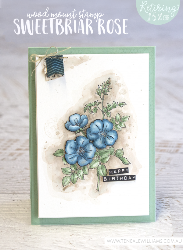 Card by Teneale Williams | Stampin'Up! Sweetbriar Rose Retiring May 31st 2016 | Watercolouring on Shimmer cardstock