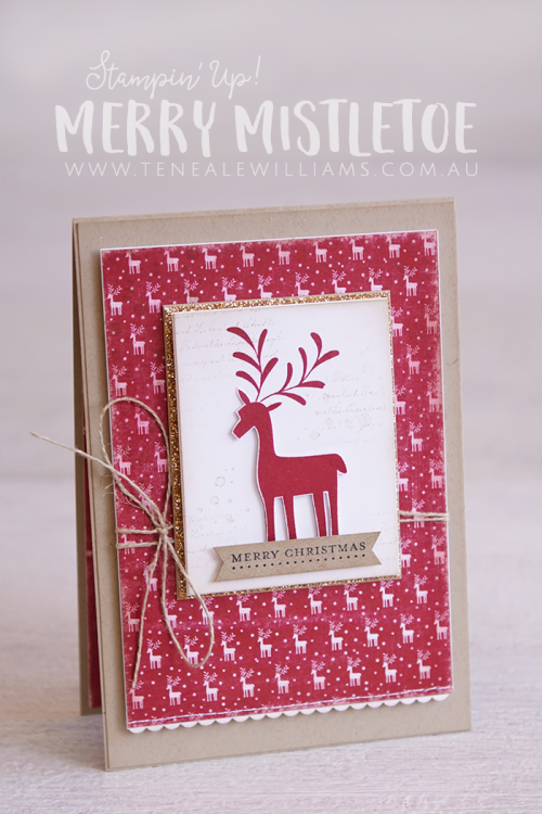 By Teneale Williams | Stampin' Up! Merry Mistletoe Stamp Set | Christmas Card in Cherry Cobbler and Crumb Cake 