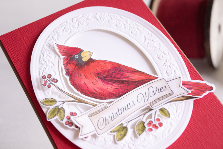 Toile Christmas Bundle STampin Up Teneale Williams To achieve depth in festive red plumage of the Cardinal I started with Poppy Parade added a little Real Red and highlights of Cherry Cobbler Stampin' Blends.