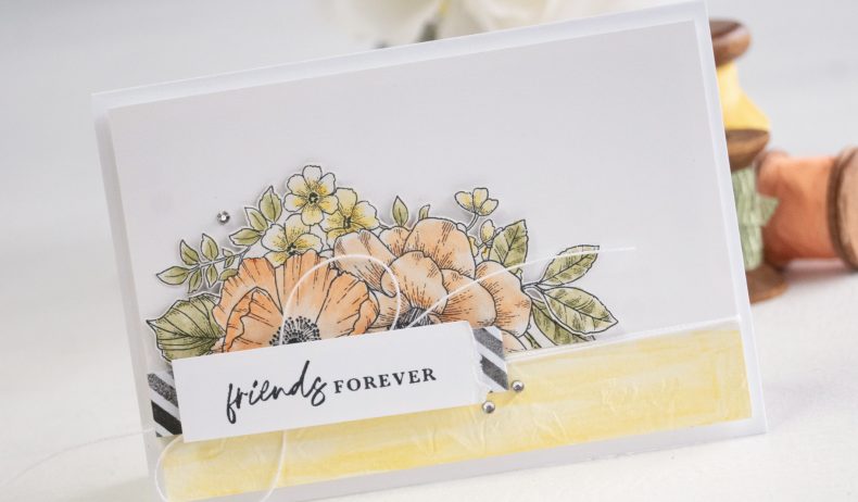 By Teneale Williams Abigail Rose DSP from Stampin' Up! Watercolor penciles quick card idea